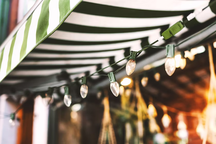 Awning and Christmas Lights